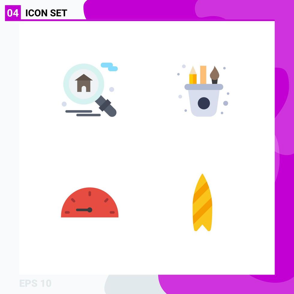 Group of 4 Flat Icons Signs and Symbols for home performance art craft sports Editable Vector Design Elements