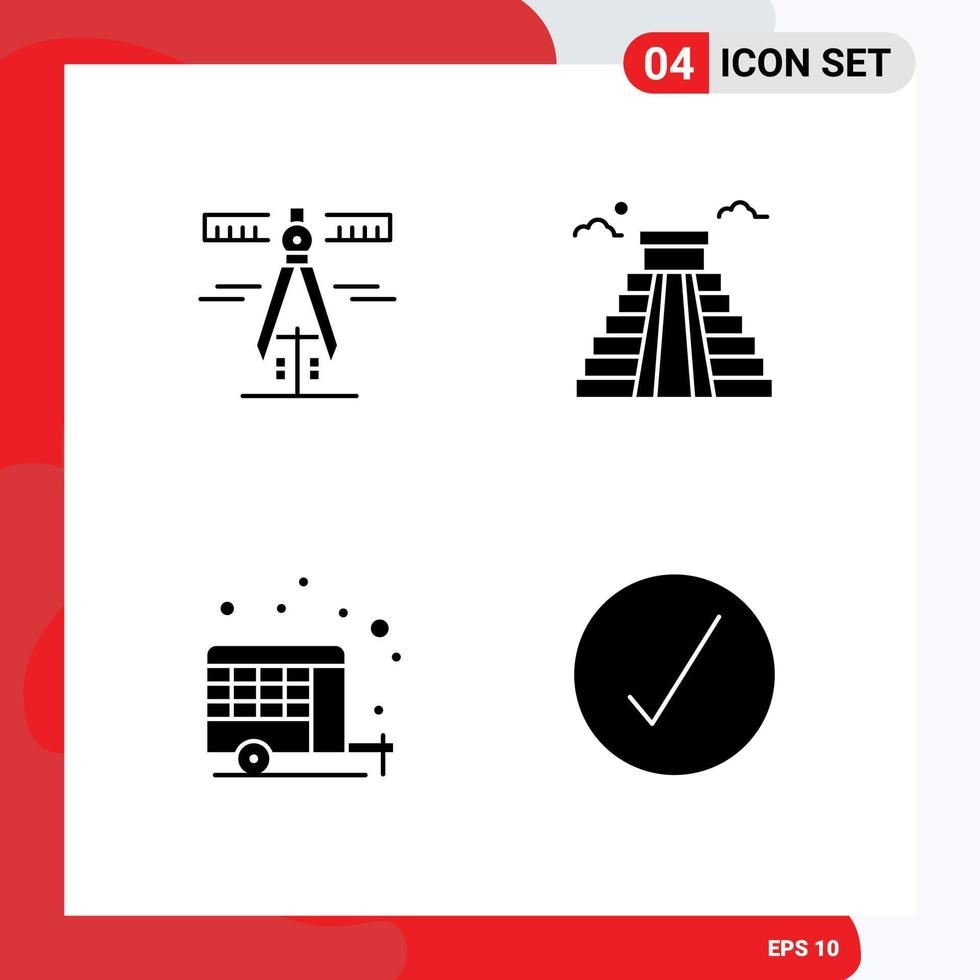 Modern Set of 4 Solid Glyphs Pictograph of calipers camp measure american spring Editable Vector Design Elements