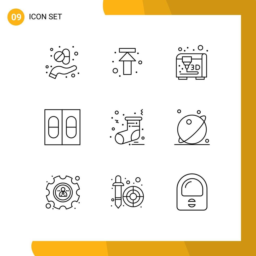 Set of 9 Modern UI Icons Symbols Signs for orbit socks modeling sock medical Editable Vector Design Elements