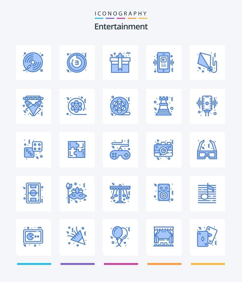 Creative Entertainment 25 Blue icon pack  Such As video. phone. clock. birthday. package vector