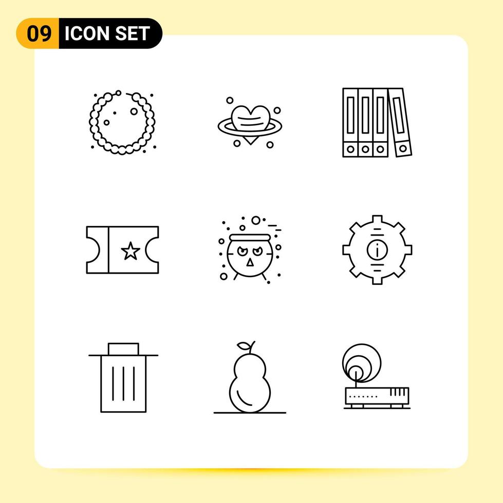 9 Universal Outline Signs Symbols of help contact folder scary cauldron Editable Vector Design Elements