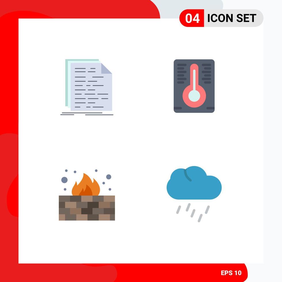 Set of 4 Modern UI Icons Symbols Signs for code internet programming temperature measurement nature Editable Vector Design Elements