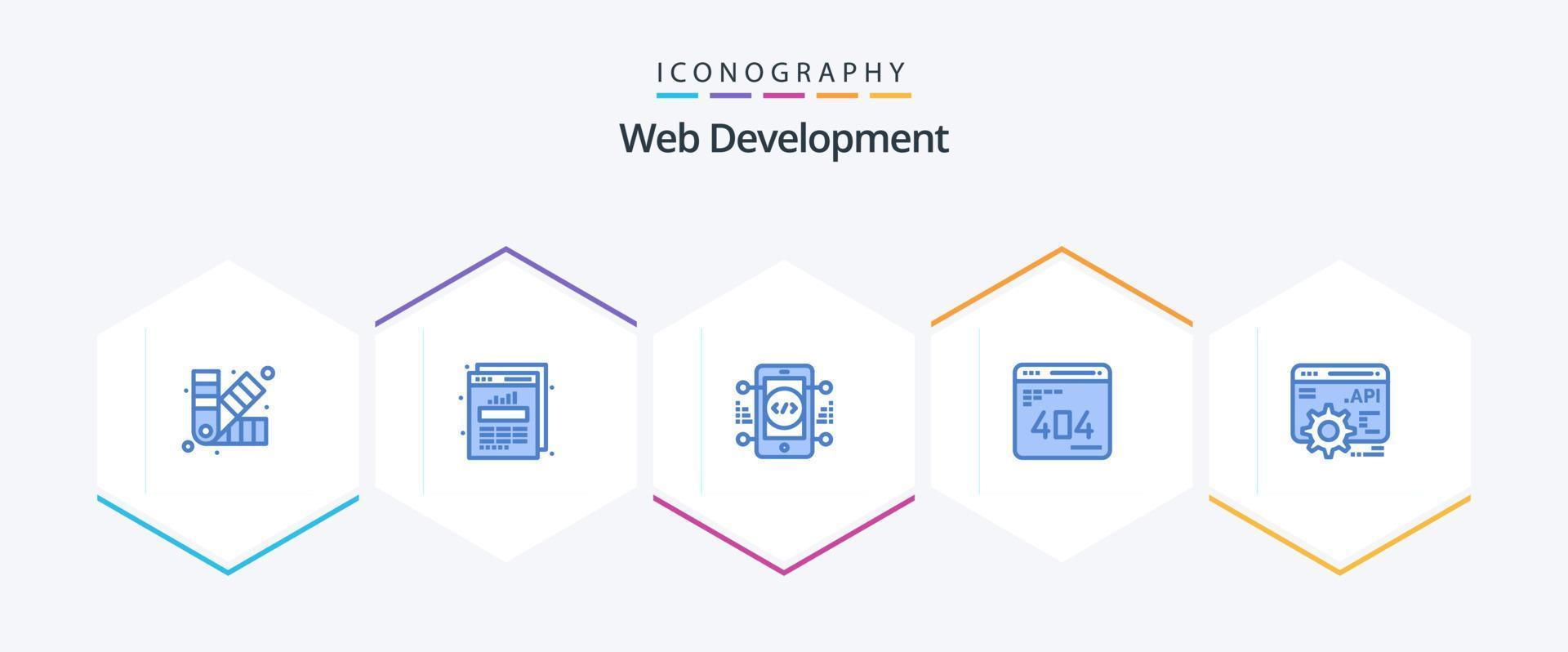 Web Development 25 Blue icon pack including api. web. coding. error. develop vector