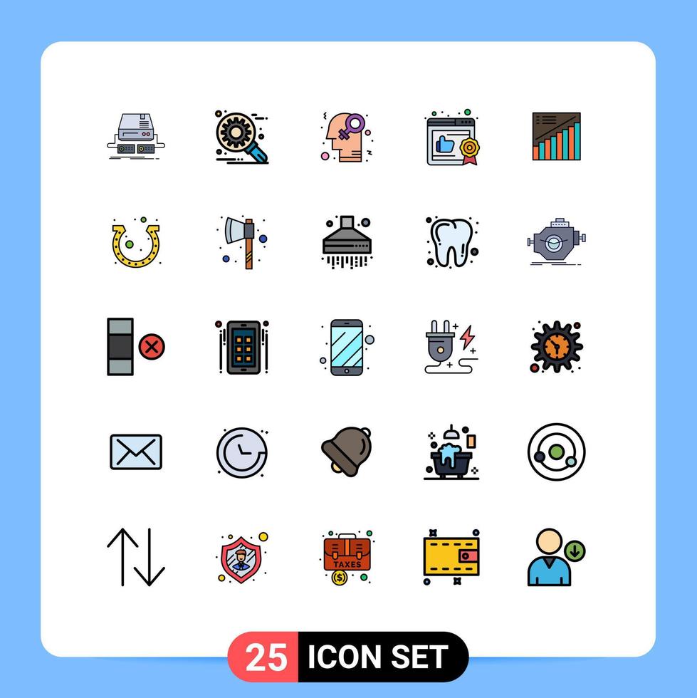móvil interfaz lleno línea plano color conjunto de 25 pictogramas de grafico recomendado ajuste me gusta homosexualidad editable vector diseño elementos