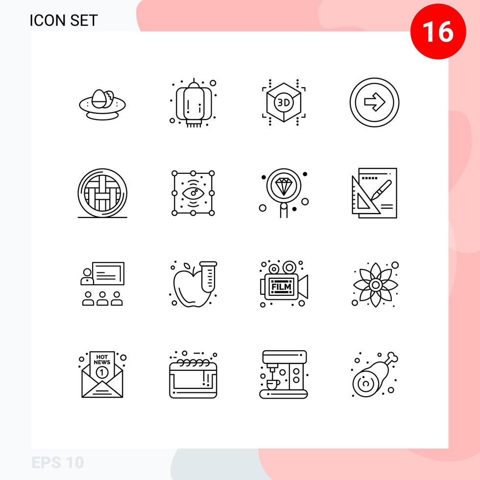 Pack of 16 creative Outlines of dinner user interface lantern user arrow Editable Vector Design Elements
