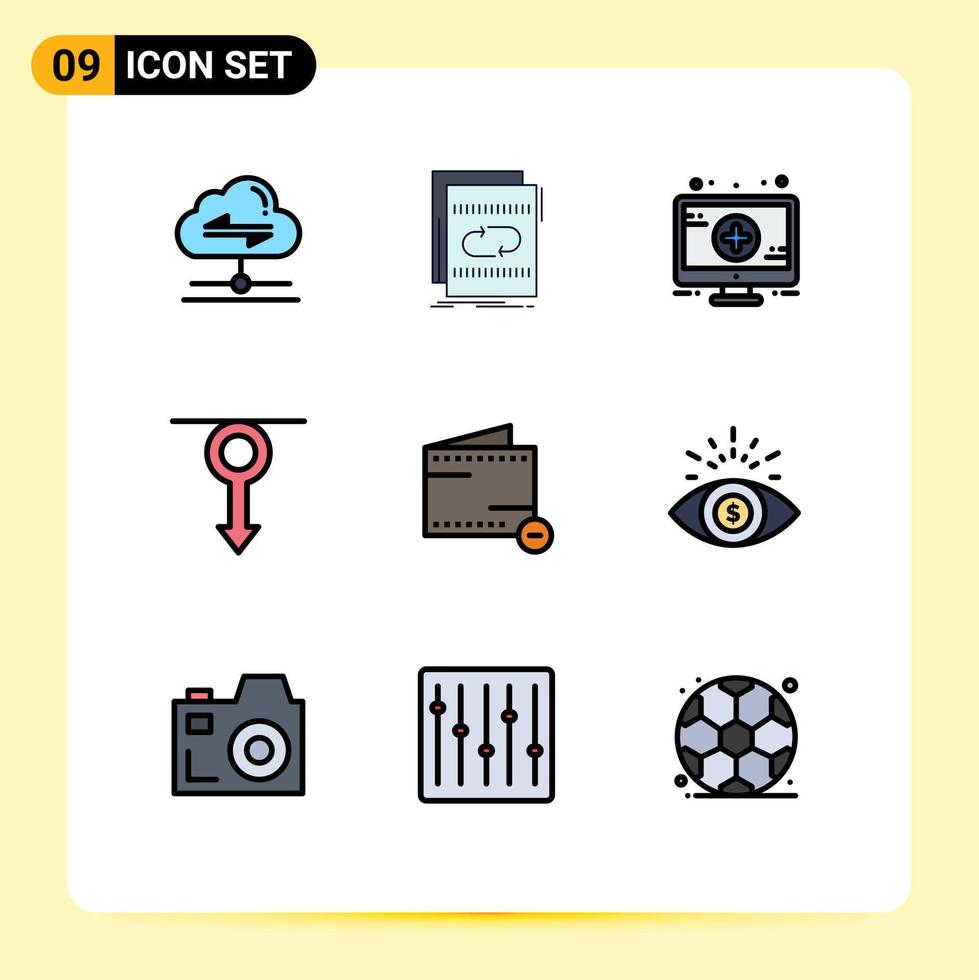 Editable Vector Line Pack of 9 Simple Filledline Flat Colors of commerce man sound male boy Editable Vector Design Elements