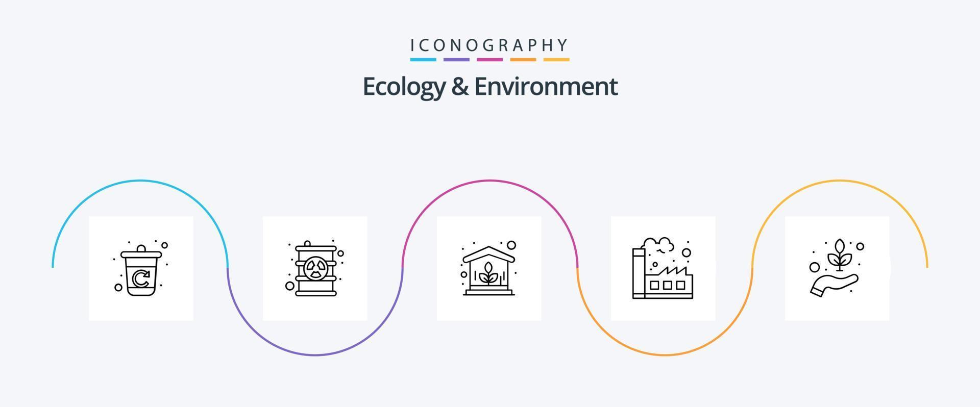 ecología y ambiente línea 5 5 icono paquete incluso amigable. plantas. verde. industria. fábrica vector