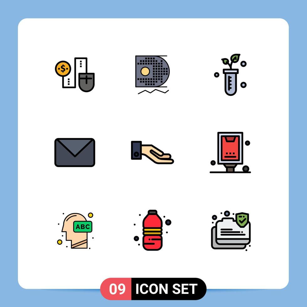 User Interface Pack of 9 Basic Filledline Flat Colors of alms sms mining mail science Editable Vector Design Elements