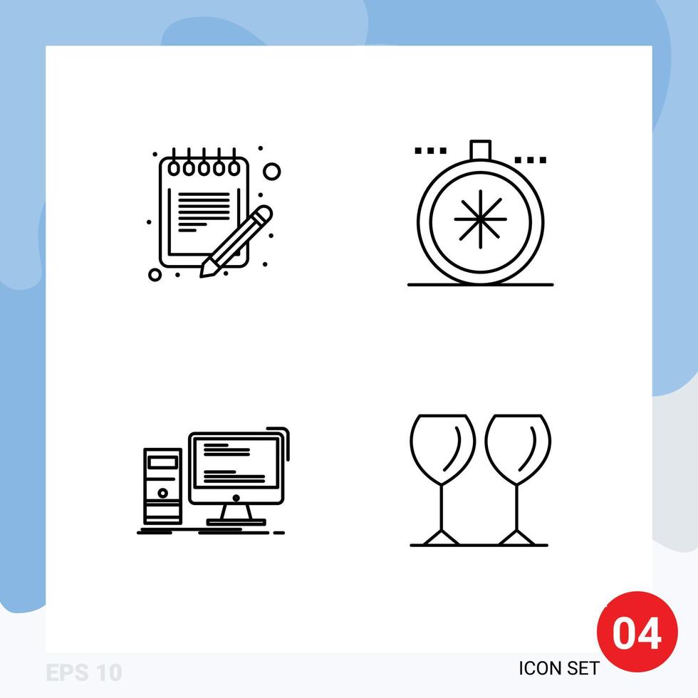 Stock Vector Icon Pack of 4 Line Signs and Symbols for list computer schedule direction gaming Editable Vector Design Elements