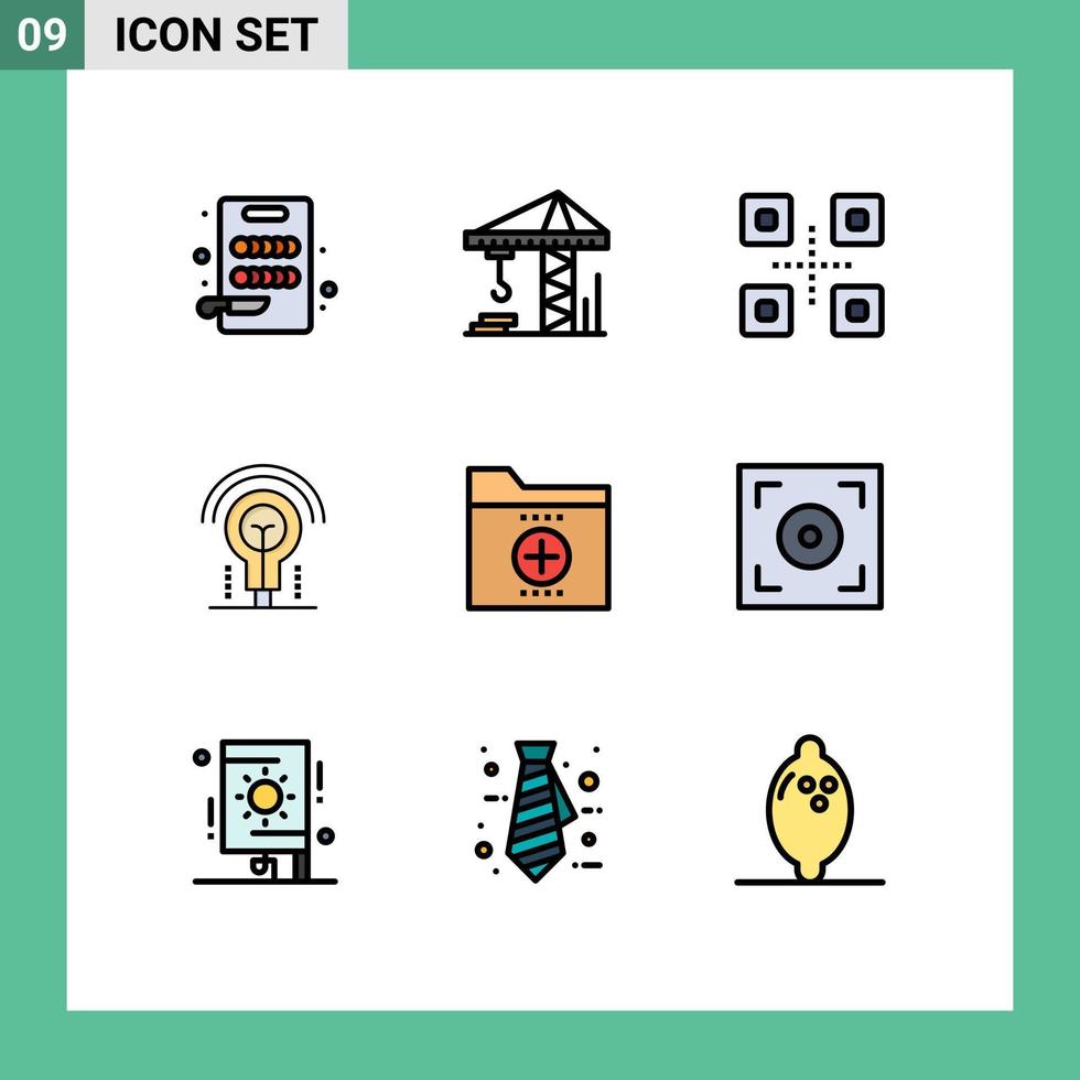 Editable Vector Line Pack of 9 Simple Filledline Flat Colors of folder documents food and restaurant business light Editable Vector Design Elements