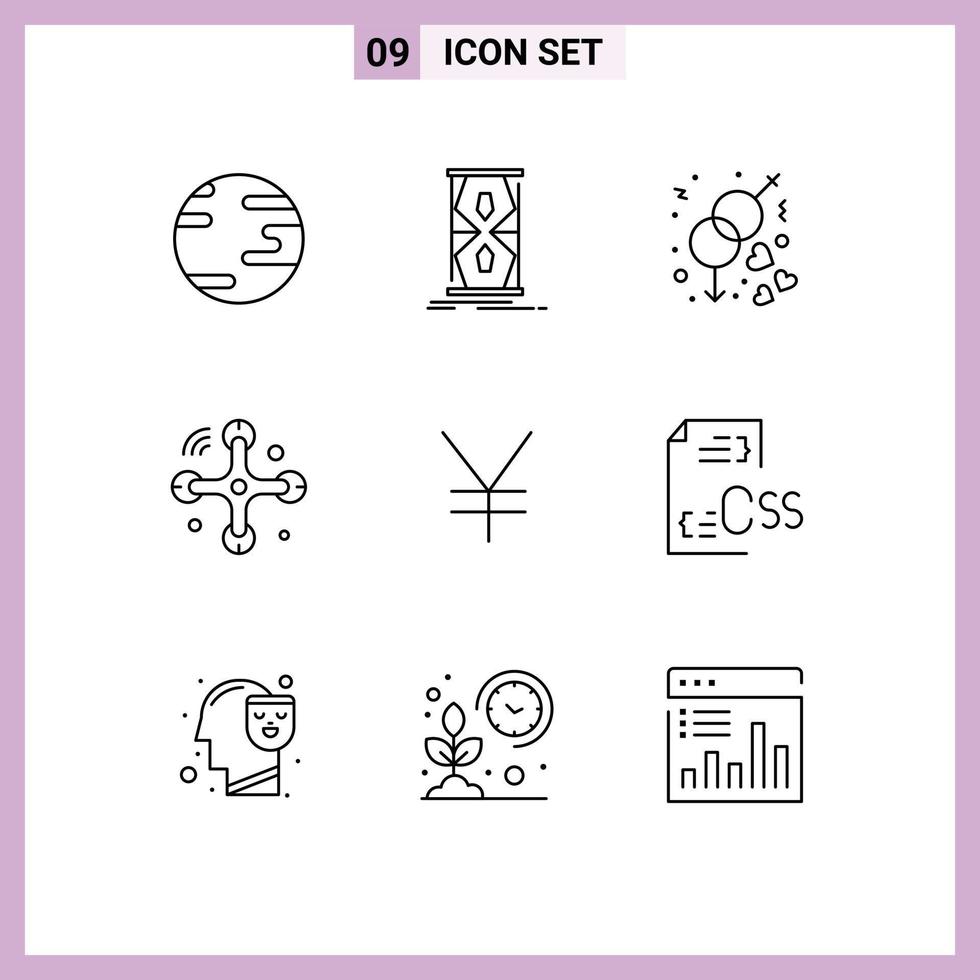 9 Universal Outlines Set for Web and Mobile Applications coins internet of things engagement drone communications Editable Vector Design Elements