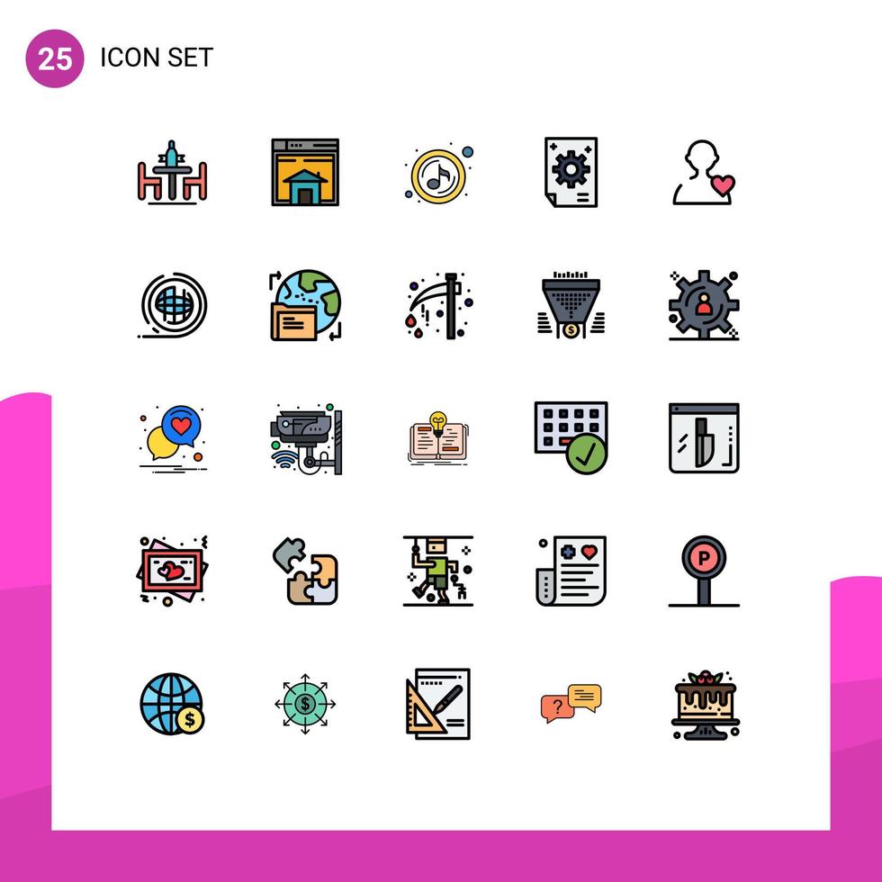 Universal Icon Symbols Group of 25 Modern Filled line Flat Colors of corporate business layout sound play Editable Vector Design Elements