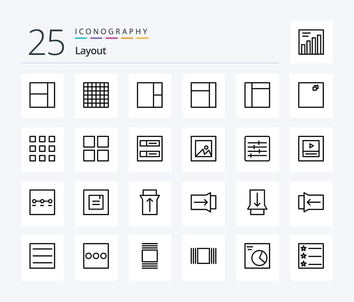 Layout 25 Line icon pack including options. control. thumbnails. photo. image vector