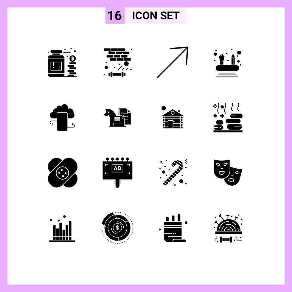 Universal Icon Symbols Group of 16 Modern Solid Glyphs of clouds business arrow cloudstorage competencies Editable Vector Design Elements