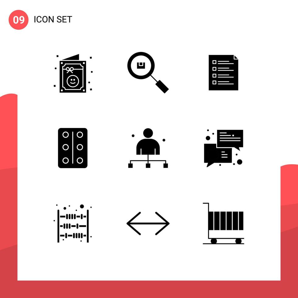 Pictogram Set of 9 Simple Solid Glyphs of remedy testing search task list Editable Vector Design Elements