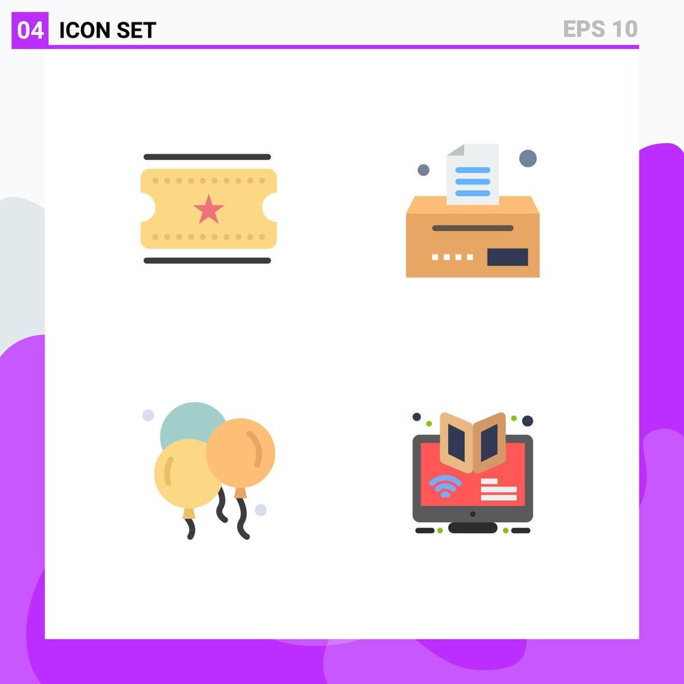 Modern Set of 4 Flat Icons and symbols such as cinema tickets fathers day bill balloon e Editable Vector Design Elements