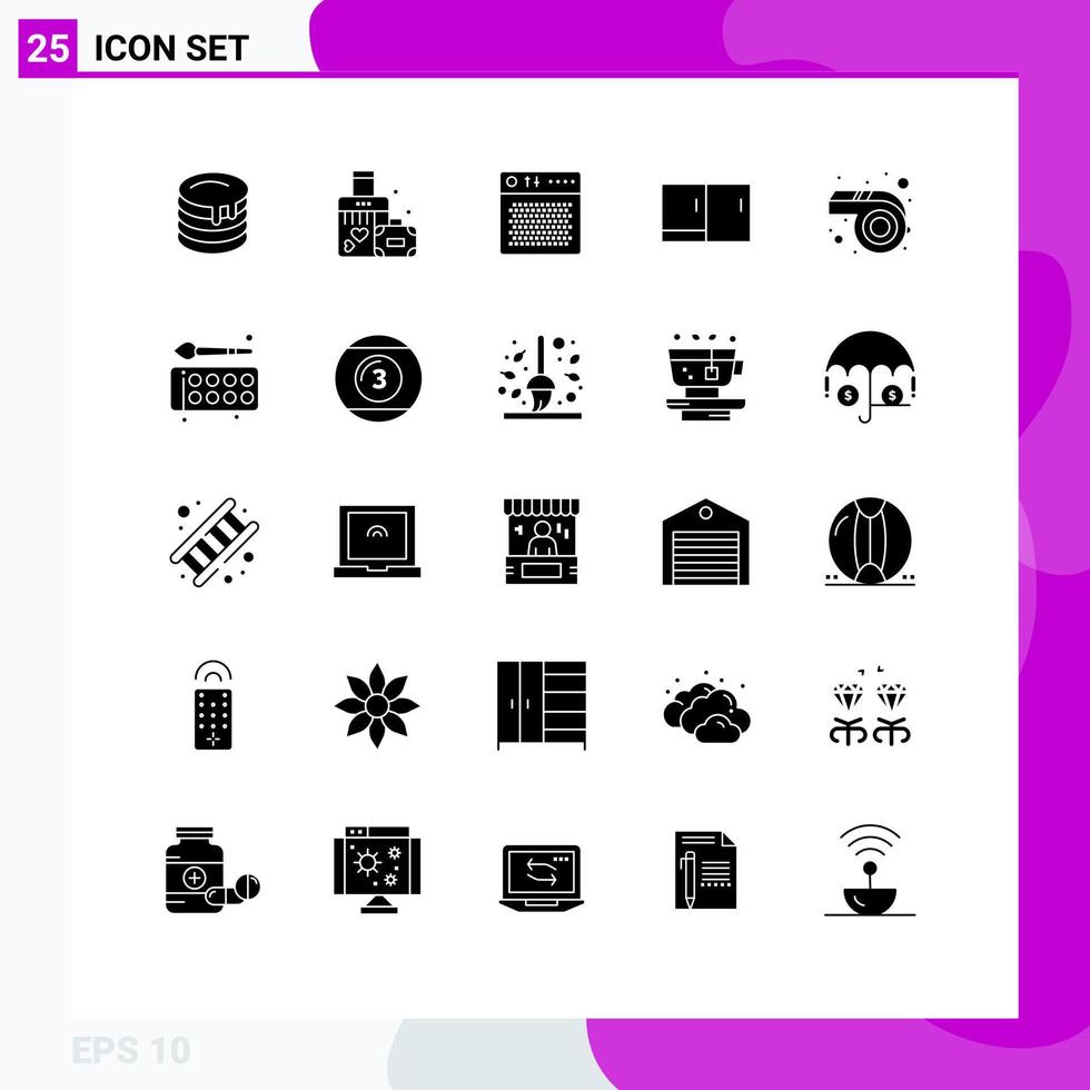 Set of 25 Vector Solid Glyphs on Grid for mardi gras furniture amplifier desk portable Editable Vector Design Elements