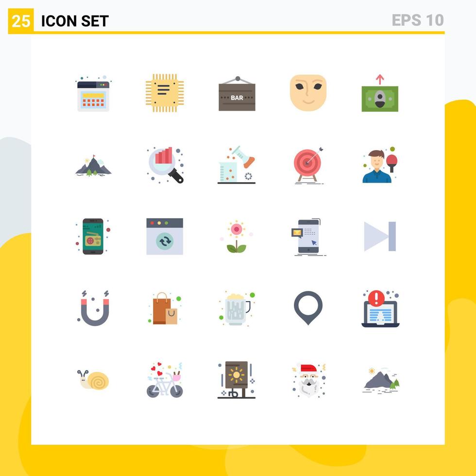 25 Universal Flat Colors Set for Web and Mobile Applications cash happy bar face food and drink Editable Vector Design Elements