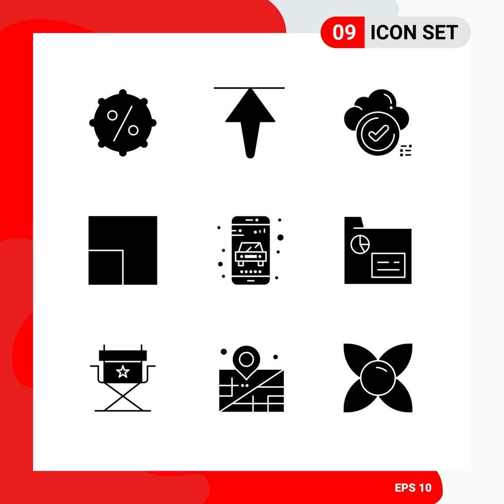 Set of 9 Commercial Solid Glyphs pack for business service check online view Editable Vector Design Elements