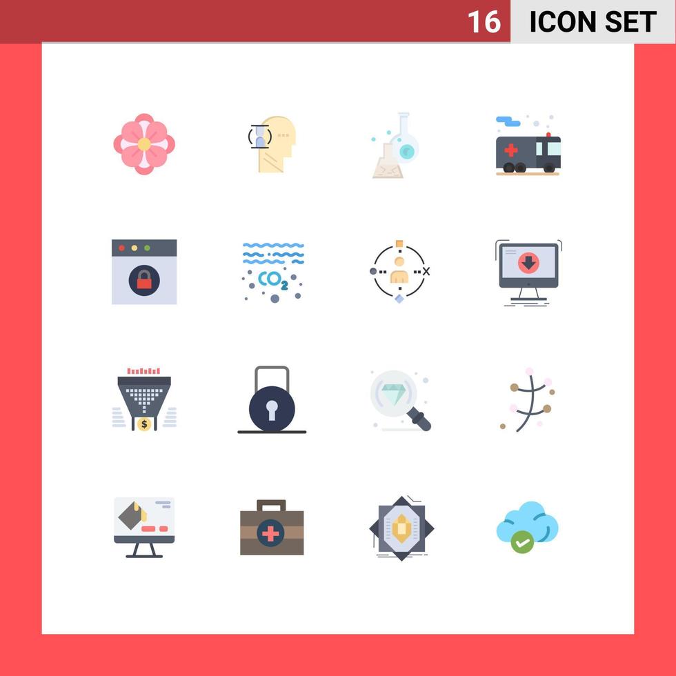 Set of 16 Modern UI Icons Symbols Signs for app security beaker fire scientific Editable Pack of Creative Vector Design Elements