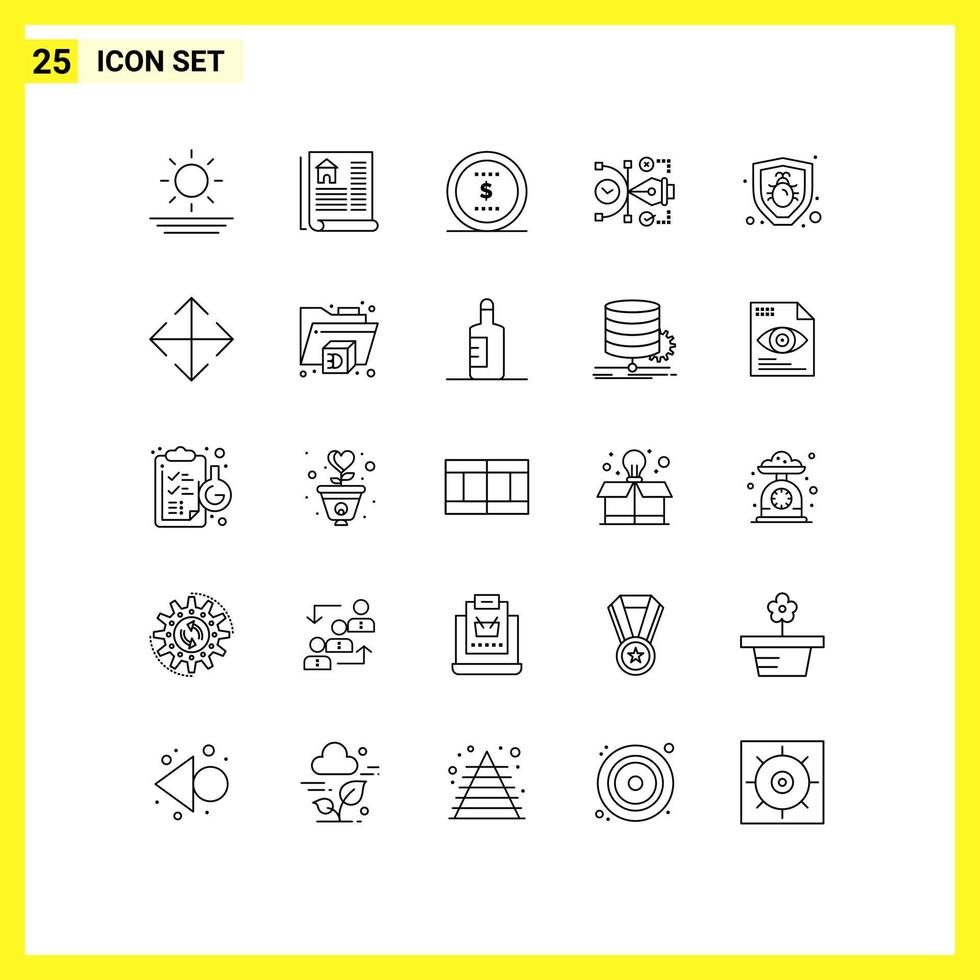 Modern Set of 25 Lines Pictograph of security bug dollar editable art Editable Vector Design Elements