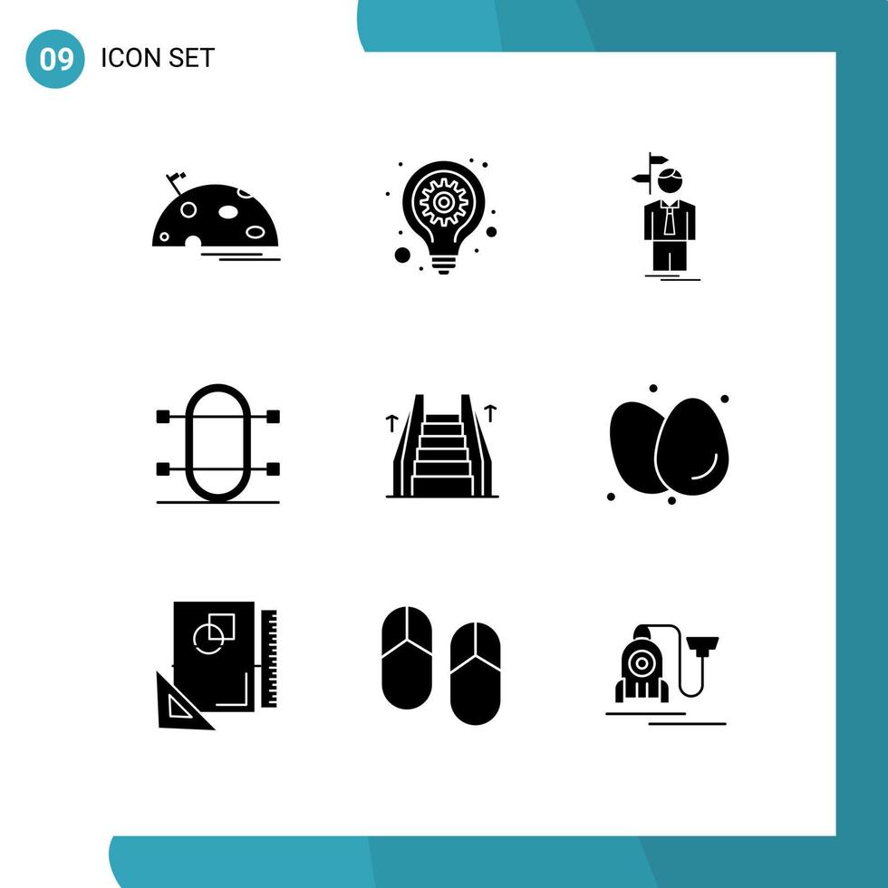 Group of 9 Solid Glyphs Signs and Symbols for rowing game seo gear crew decision Editable Vector Design Elements