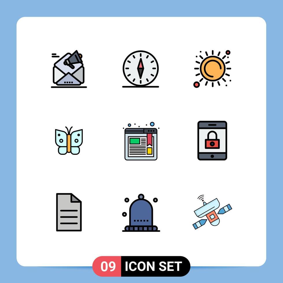 9 Creative Icons Modern Signs and Symbols of wings freedom navigation butterfly sunlight Editable Vector Design Elements
