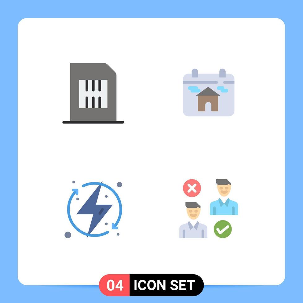 Set of 4 Vector Flat Icons on Grid for card charge mobile real estate electric Editable Vector Design Elements