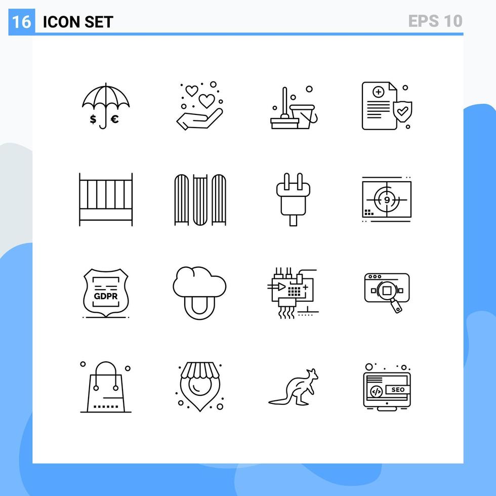 Set of 16 Modern UI Icons Symbols Signs for bedroom policy sauna insurance sweep Editable Vector Design Elements