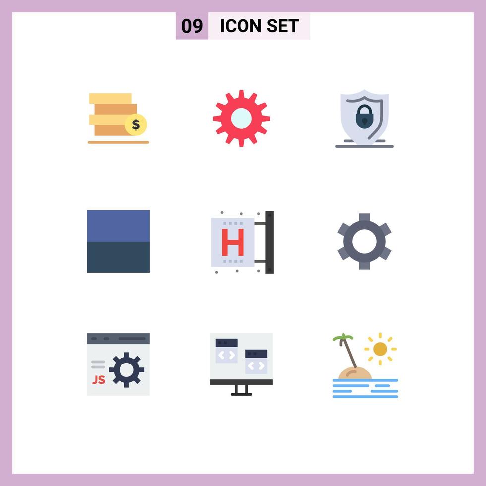 9 Universal Flat Color Signs Symbols of form disease shield center interface Editable Vector Design Elements