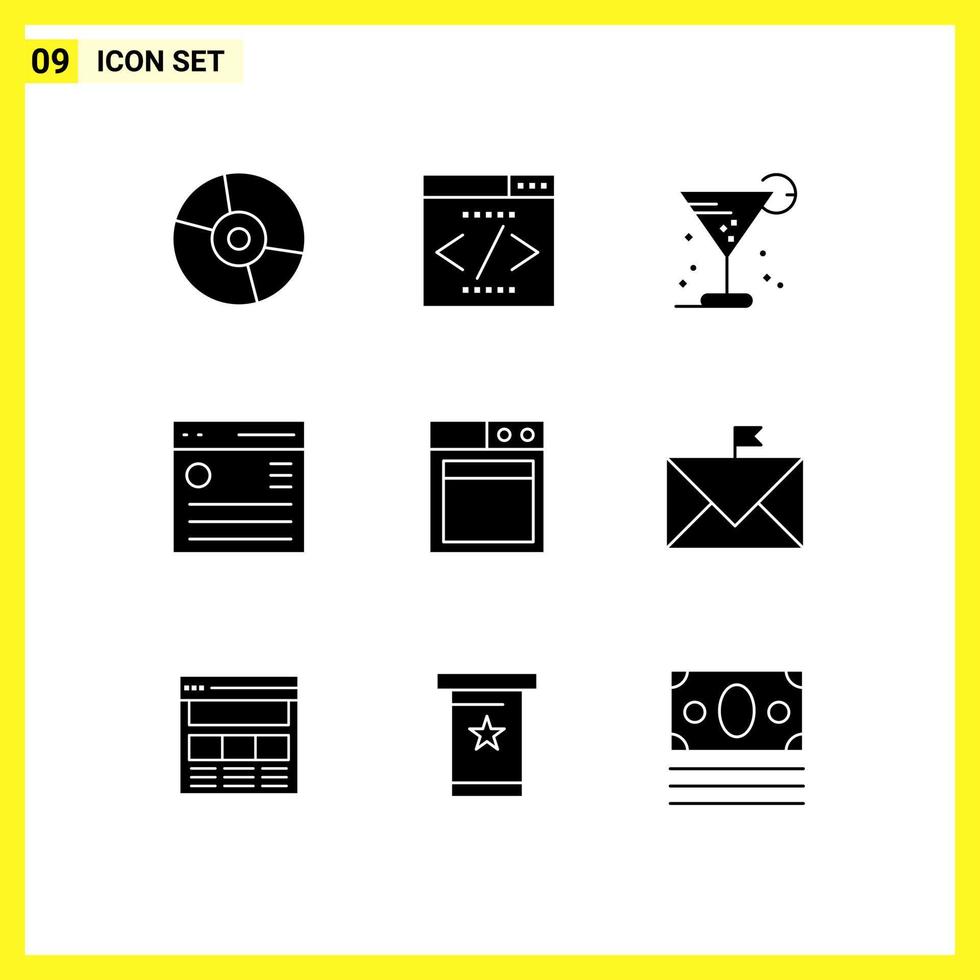 Group of 9 Modern Solid Glyphs Set for menu hamburger seo communication ice Editable Vector Design Elements