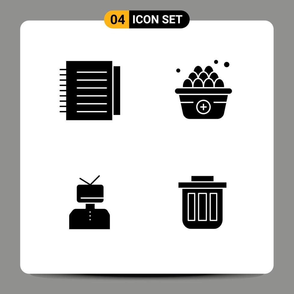 Solid Glyph Pack of 4 Universal Symbols of note esteem paper add person Editable Vector Design Elements