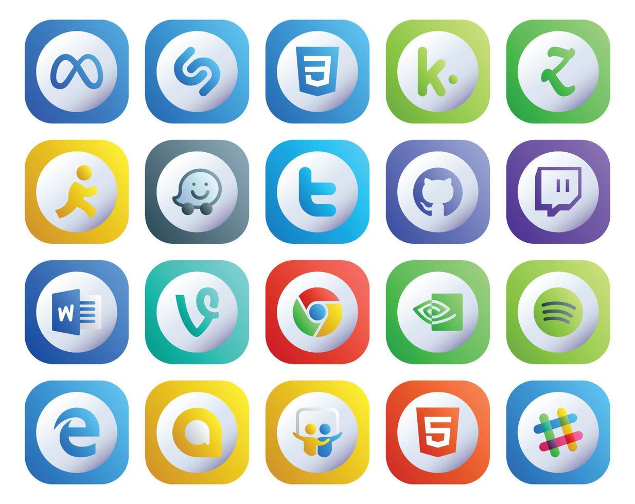 20 Social Media Icon Pack Including edge nvidia twitter chrome word vector