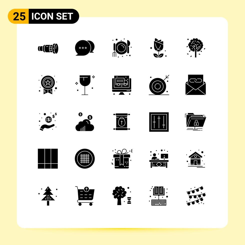 Set of 25 Commercial Solid Glyphs pack for tree autumn cafe plent imerican Editable Vector Design Elements