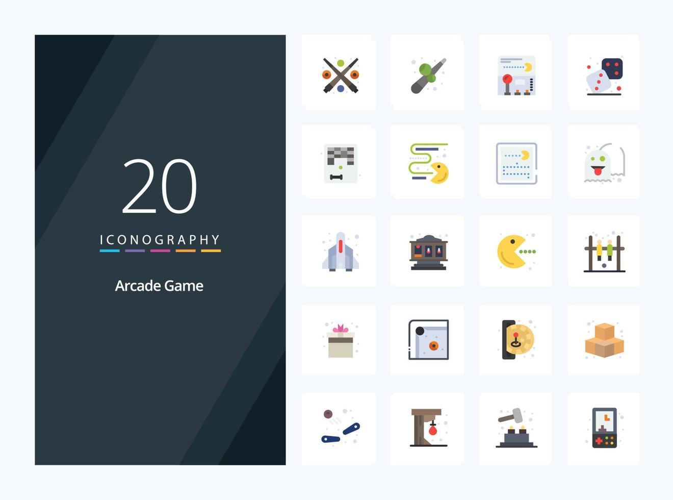 20 icono de color plano arcade para presentación vector