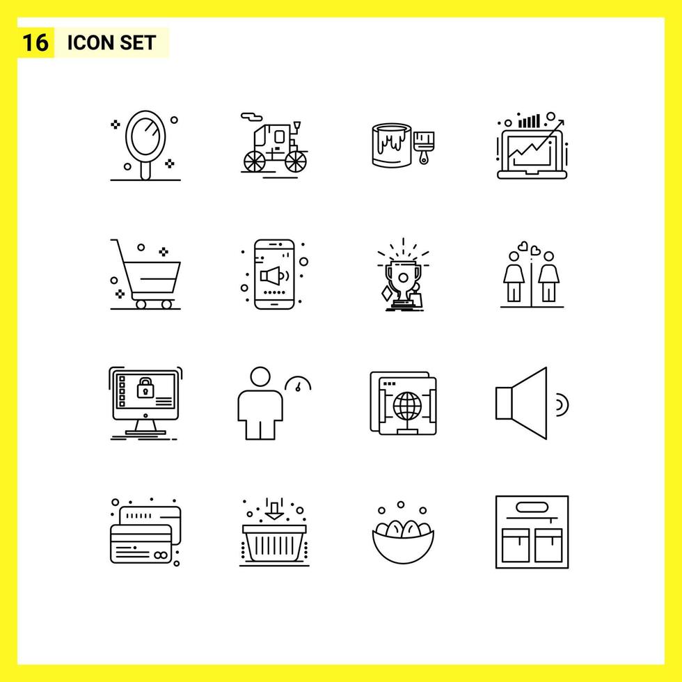 Universal Icon Symbols Group of 16 Modern Outlines of delete profit bucket market demand Editable Vector Design Elements