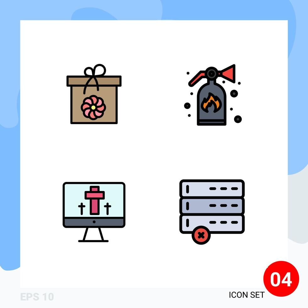 Filledline Flat Color Pack of 4 Universal Symbols of gift easter spring security cancel Editable Vector Design Elements