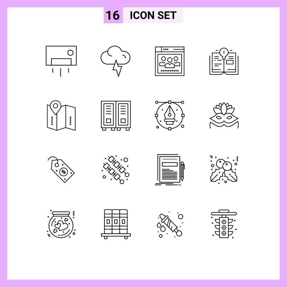 Pictogram Set of 16 Simple Outlines of directions map browser book bulb Editable Vector Design Elements