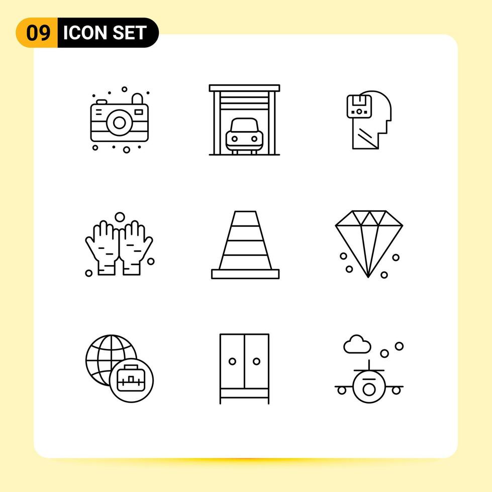 Modern Set of 9 Outlines Pictograph of business construction data cone namaz Editable Vector Design Elements