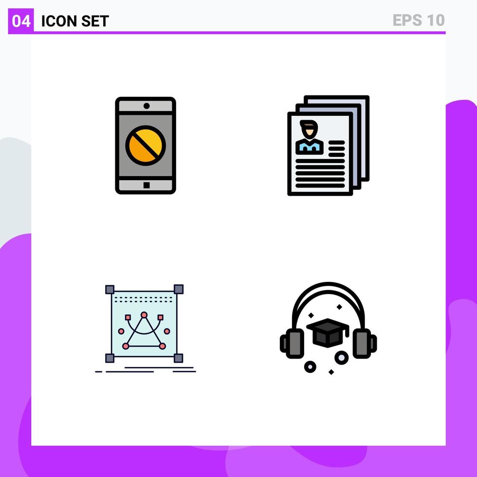 Pictogram Set of 4 Simple Filledline Flat Colors of disabled application editing account files resize Editable Vector Design Elements