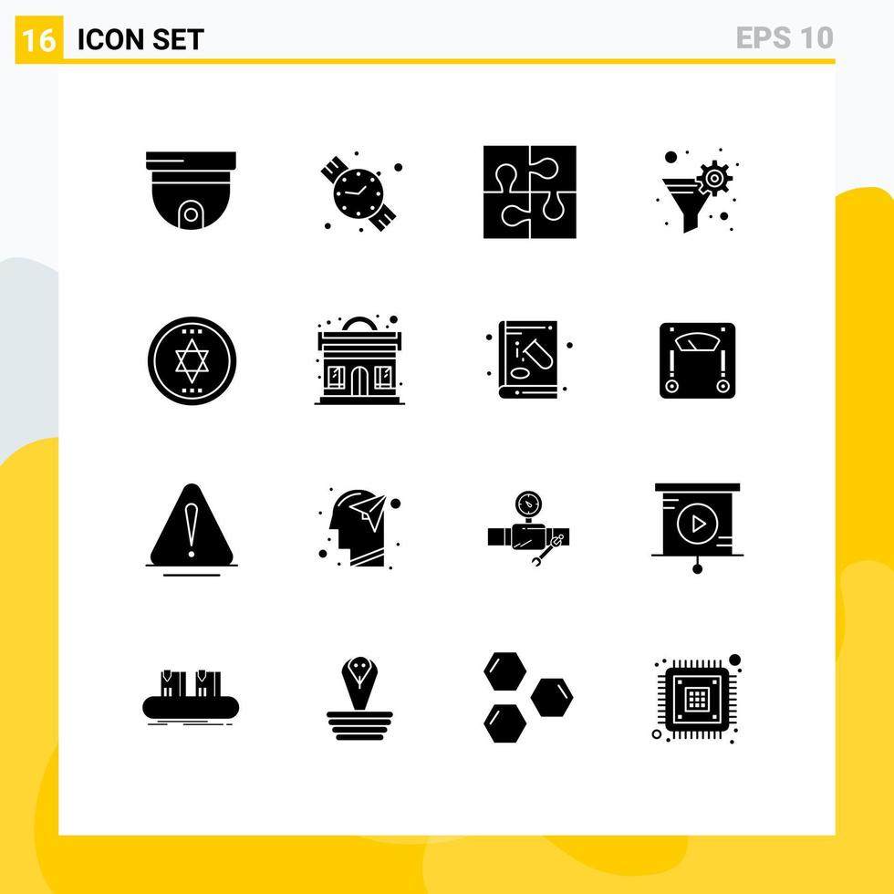 Editable Vector Line Pack of 16 Simple Solid Glyphs of halloween gear filter piece funnel data filter Editable Vector Design Elements
