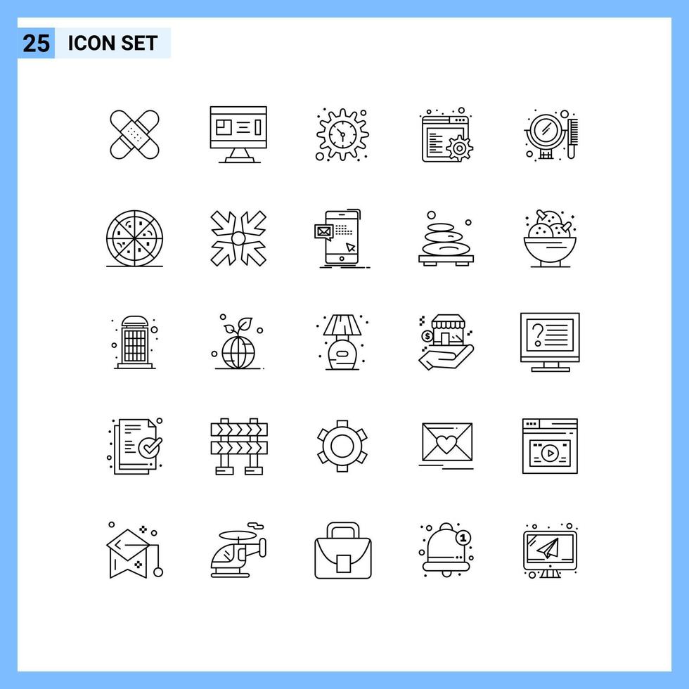 Line Pack of 25 Universal Symbols of settings browser construction watch setting Editable Vector Design Elements