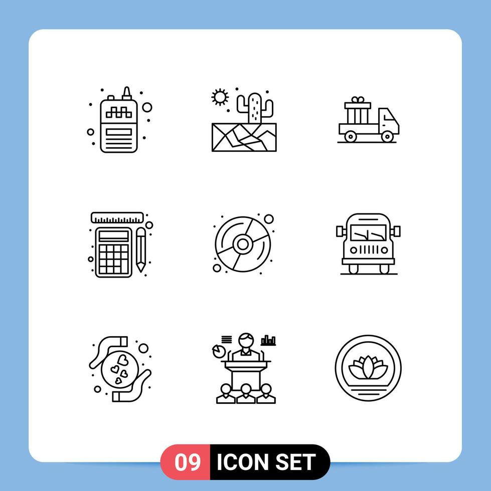 Modern Set of 9 Outlines and symbols such as multimedia disk ecommerce calculation tools Editable Vector Design Elements