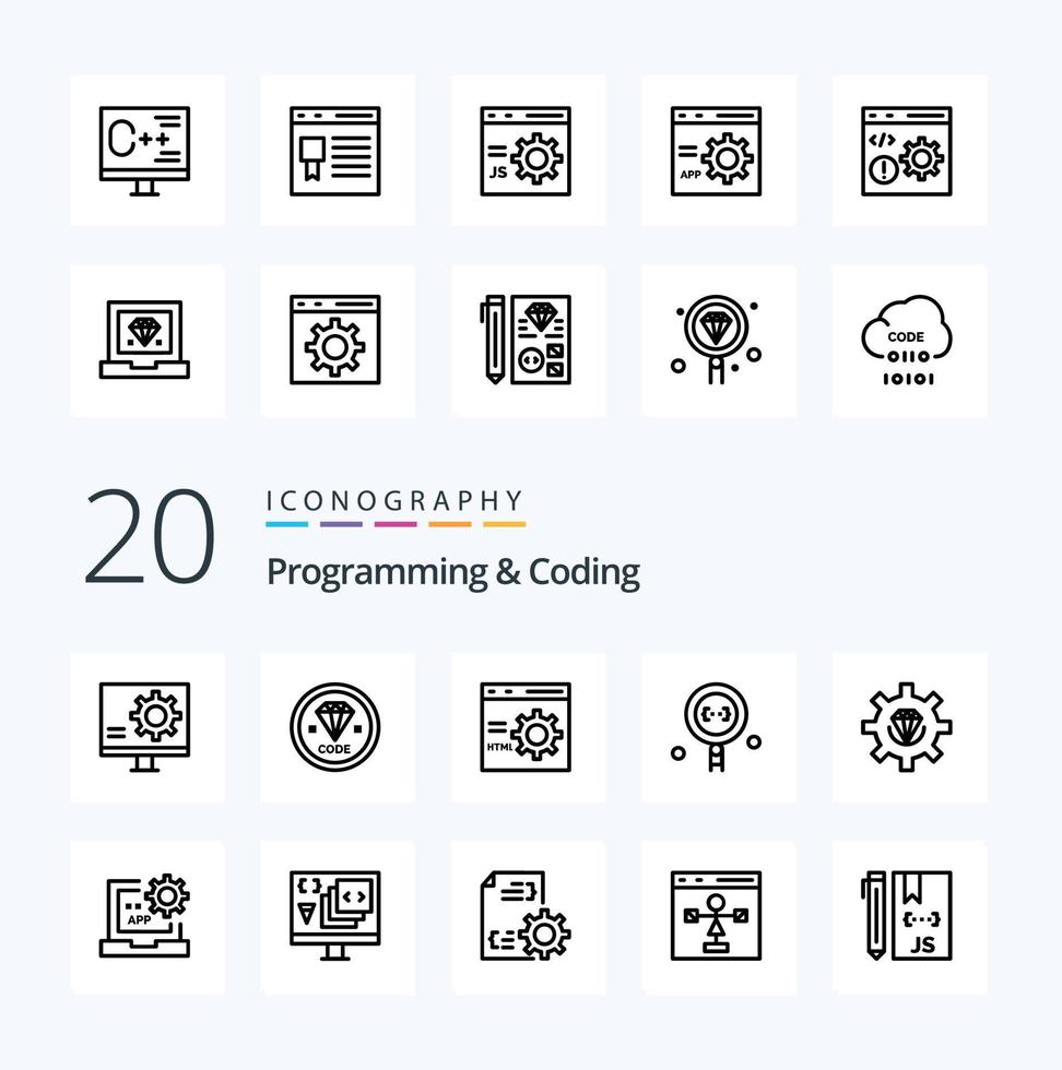 20 Programming And Coding Line icon Pack like development browser development programming develop vector