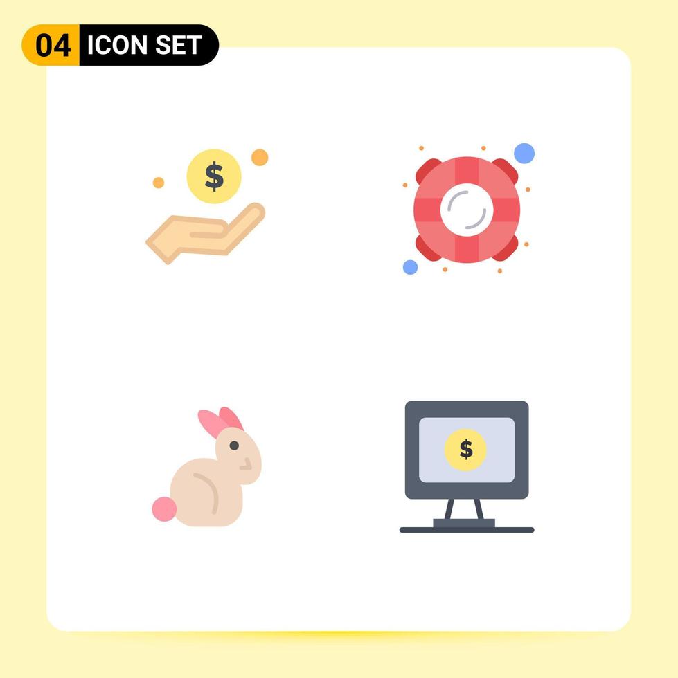 4 Universal Flat Icon Signs Symbols of dollar bynny charity life rabbit Editable Vector Design Elements