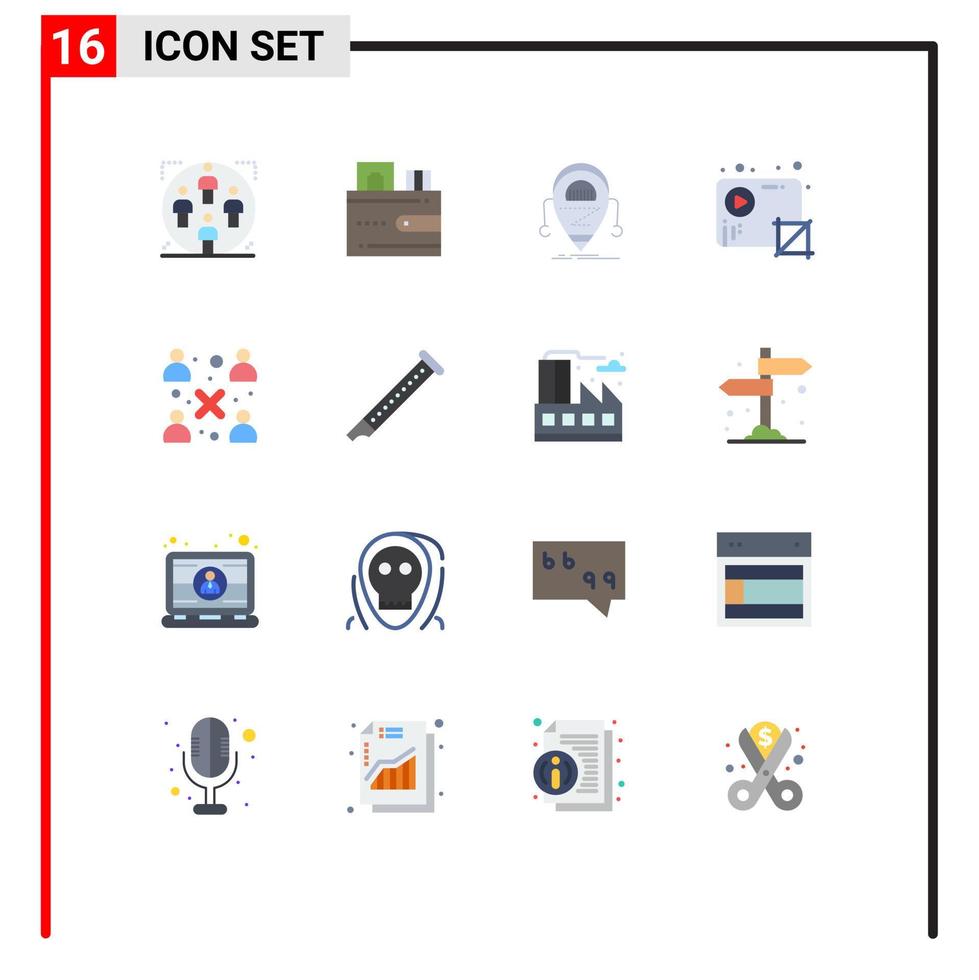 Group of 16 Modern Flat Colors Set for production crop wallet audio robot Editable Pack of Creative Vector Design Elements