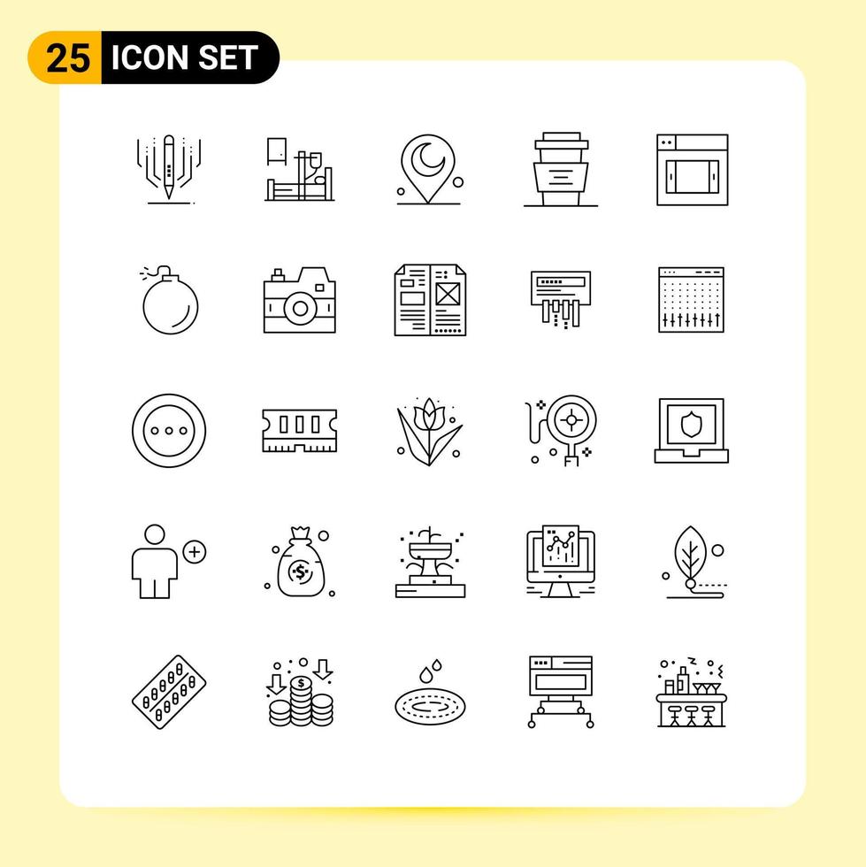 Universal Icon Symbols Group of 25 Modern Lines of design drink minaret cup cafe Editable Vector Design Elements