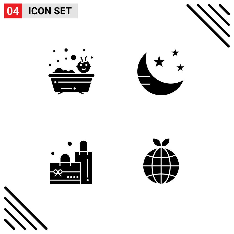 Pack of 4 creative Solid Glyphs of baby plain shower sleep earth Editable Vector Design Elements