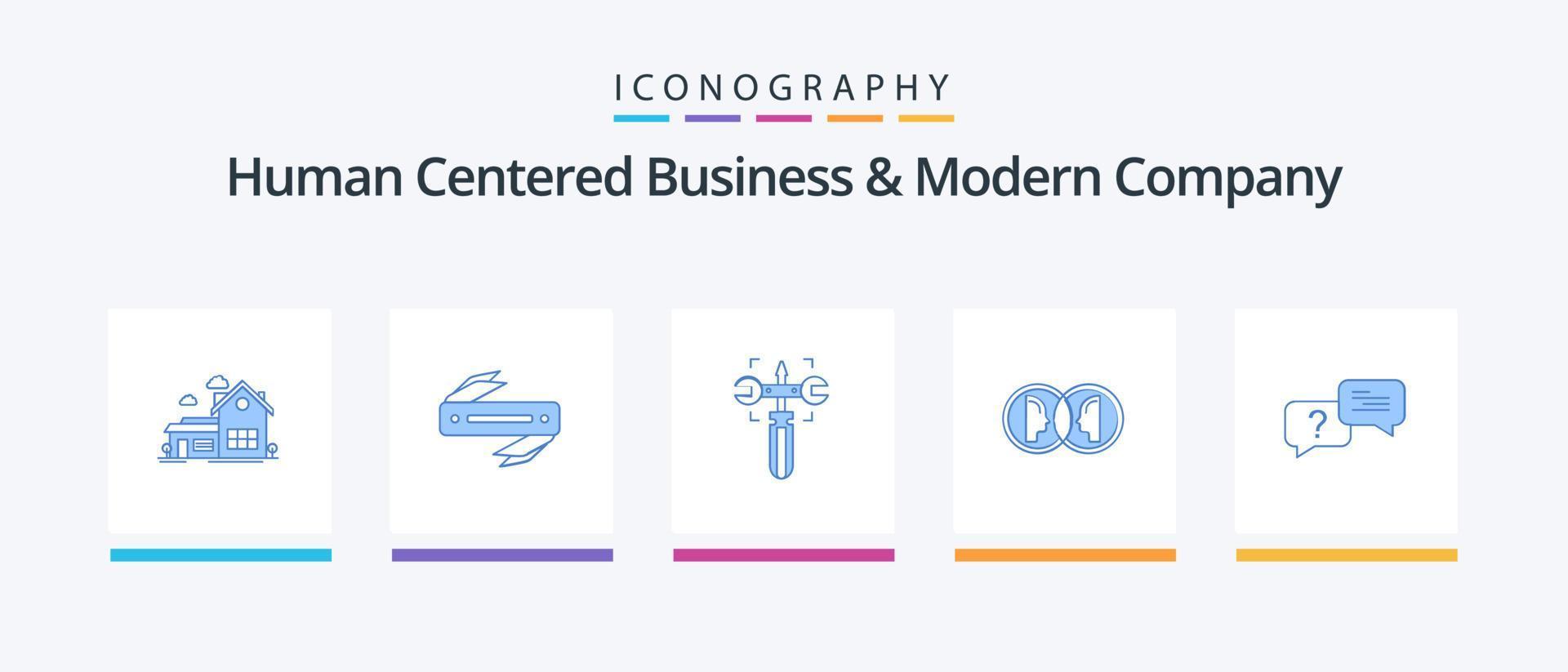 Human Centered Business And Modern Company Blue 5 Icon Pack Including man. dual. blade. face. screw. Creative Icons Design vector