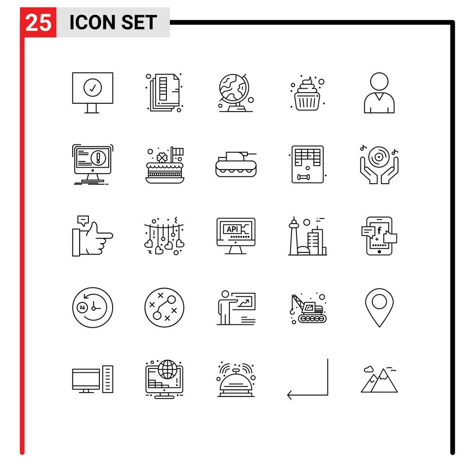 Group of 25 Lines Signs and Symbols for human family globe cake table globe Editable Vector Design Elements